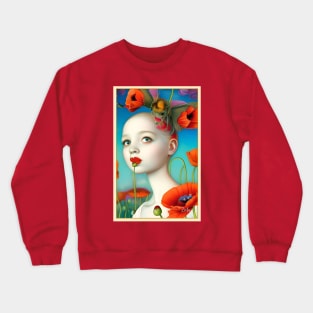 Pop Surrealism Painting of flowers California Poppy girl botanical floral poppies Crewneck Sweatshirt